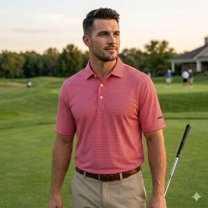 Ping Collection Mens Size Medium Polo Shirt Red Striped Double Mercerized Golf